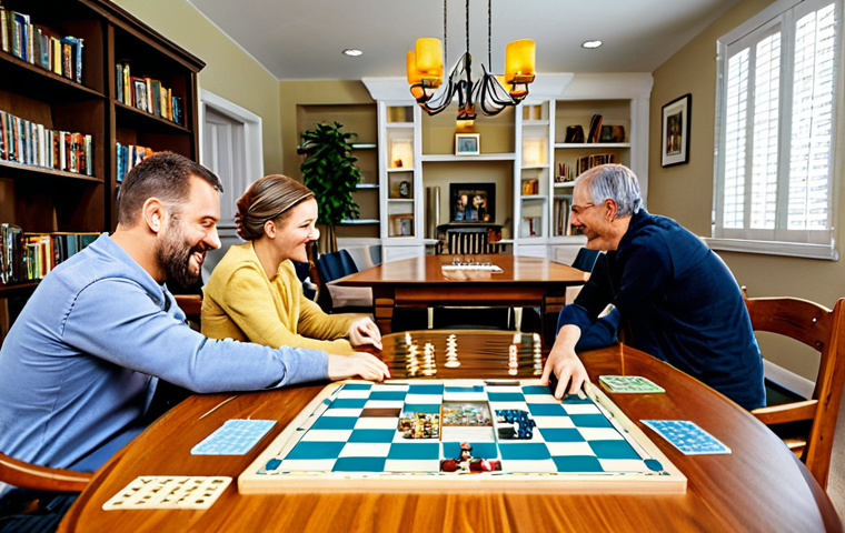 보드게임 플레이 공간 - Ergonomic Board Game Setup**
"A bright and inviting game room featuring a spacious wooden table sur...