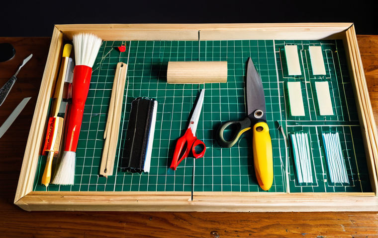 보드게임 수리 키트 - Board Game Repair Kit**
"A well-organized board game repair kit, featuring glue bottles, scissors, ...